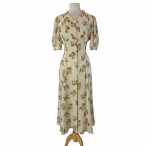 VTG Joan Leslie Ivory Floral Midi Dress Cottagecore Romantic Tea Party Prairie 6